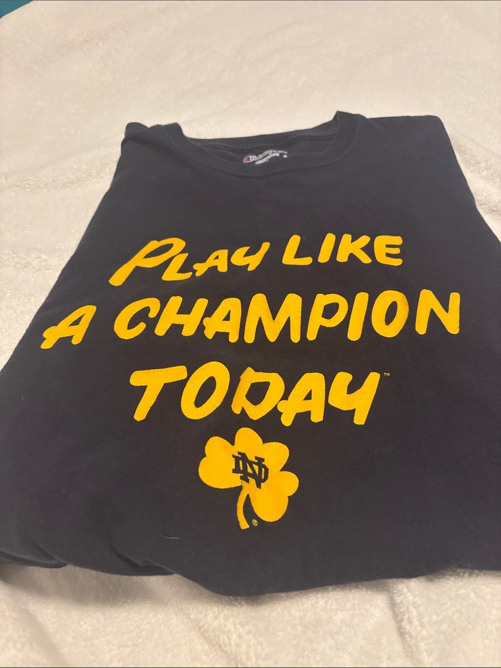 Champion Navy Tee with Yellow 'Play Like A Champion Today' Graphic - Picture 6 of 6